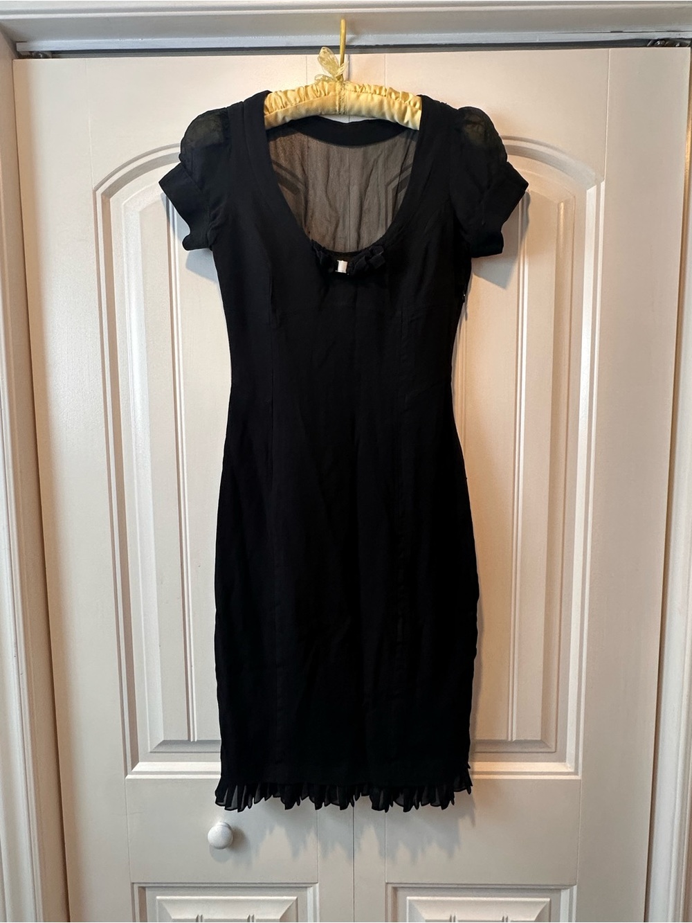 Karen Millen Silk Black Short-Sleeve Dress with Bow Detail